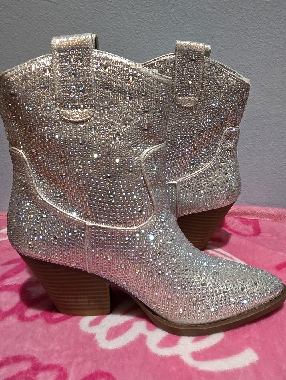 Forever Women's Silver Rhinestone Ankle Boot, Size 6 - Picture 3 of 7
